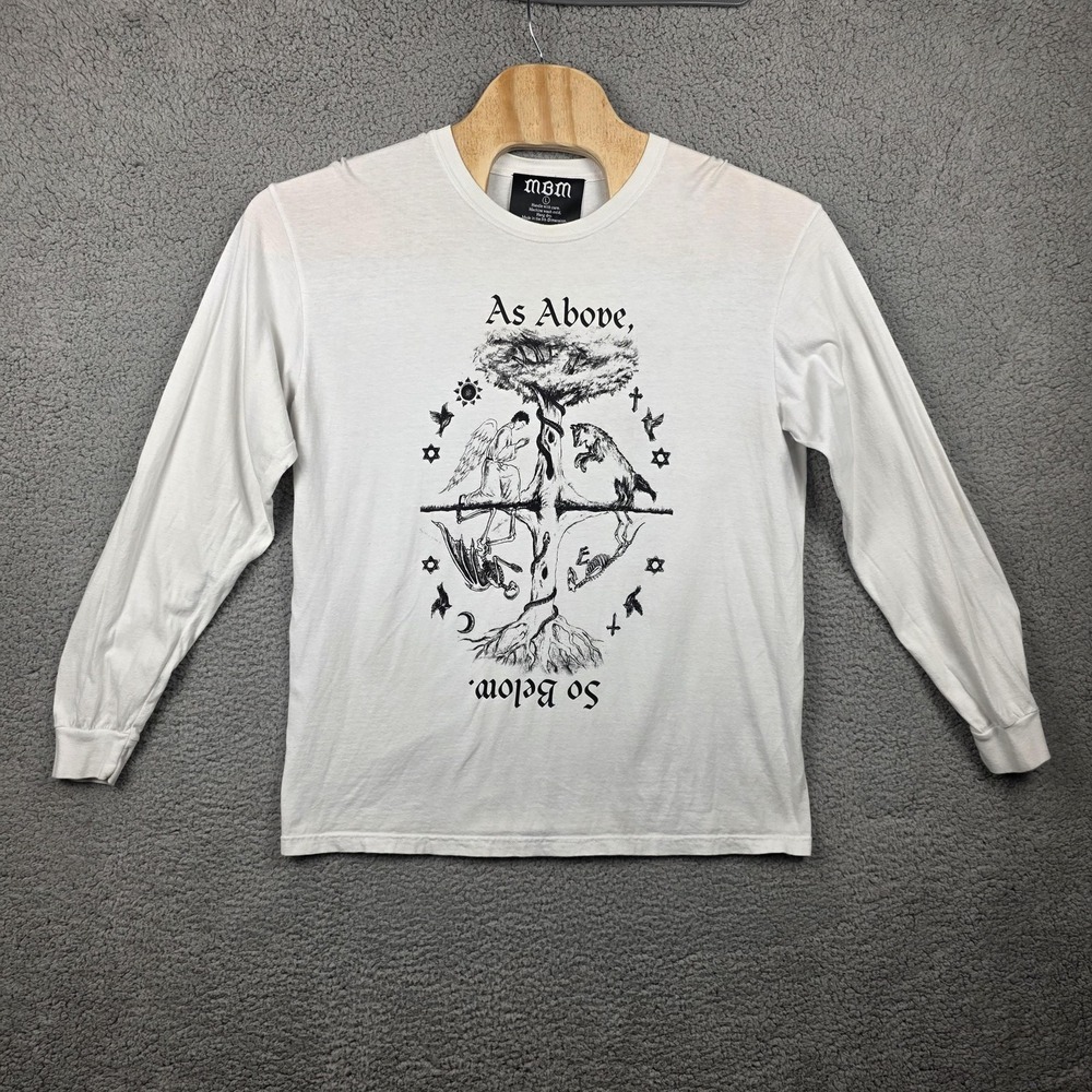 MBM Shirt Mens Large White Long‎ Sleeve As Above So Below Graphic Tee Occult